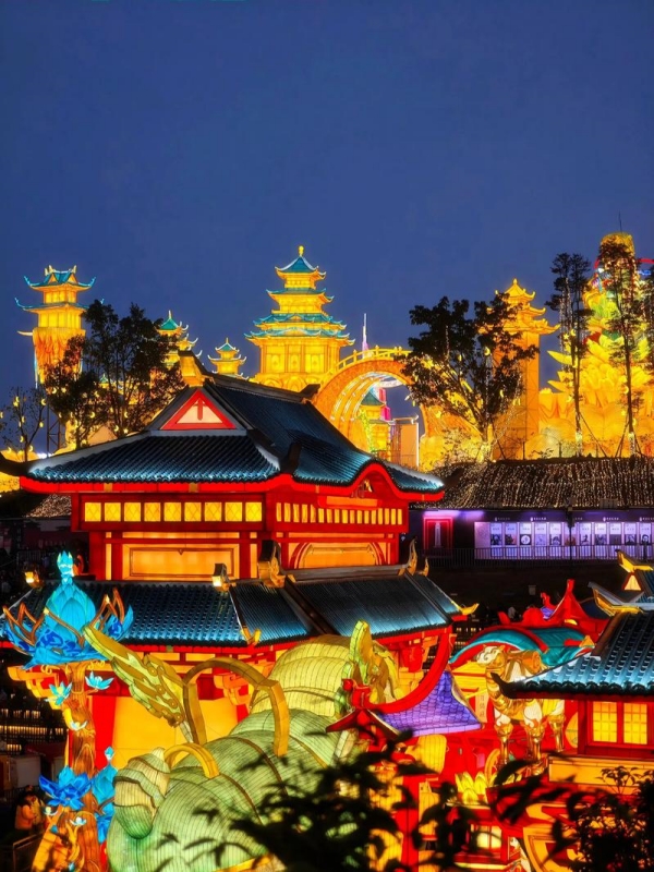 Zigong Lantern Festival's Glowing Pagoda & Pavilion Displays