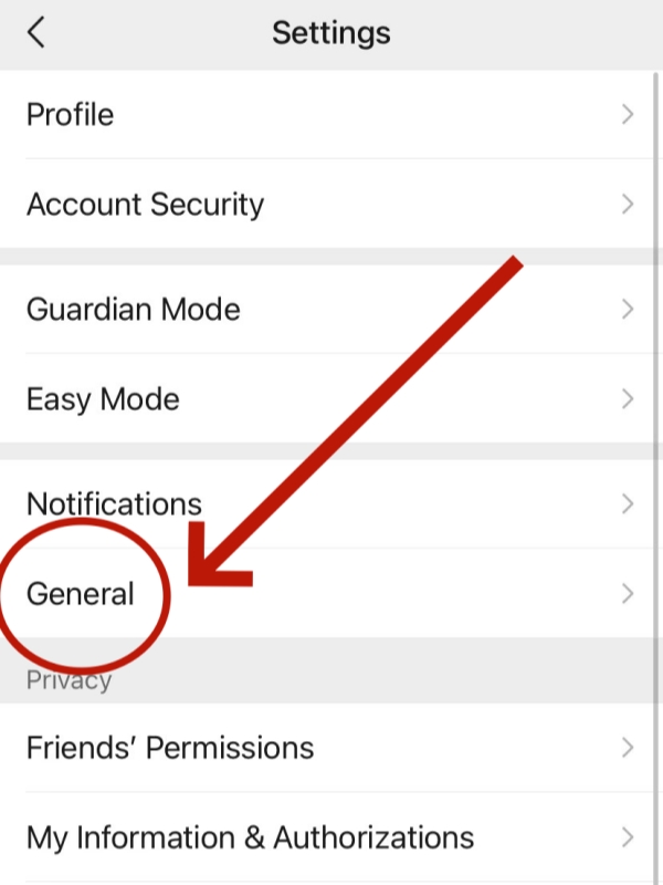 Settings in WeChat