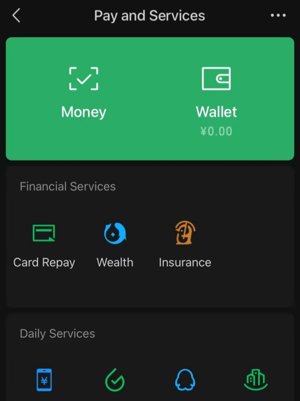 Pay and Services in Dark Mode