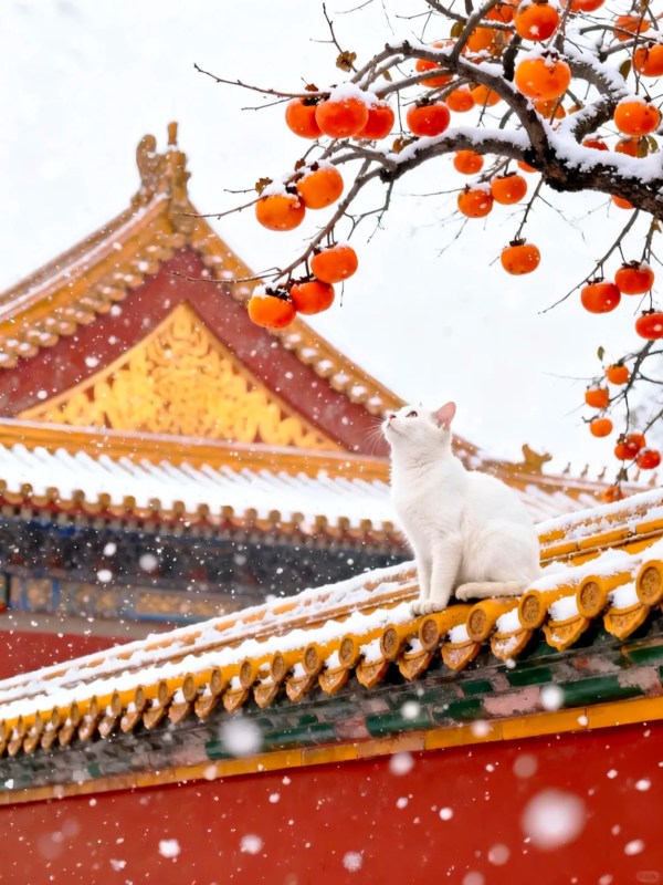 Winter Scene of Red Wall