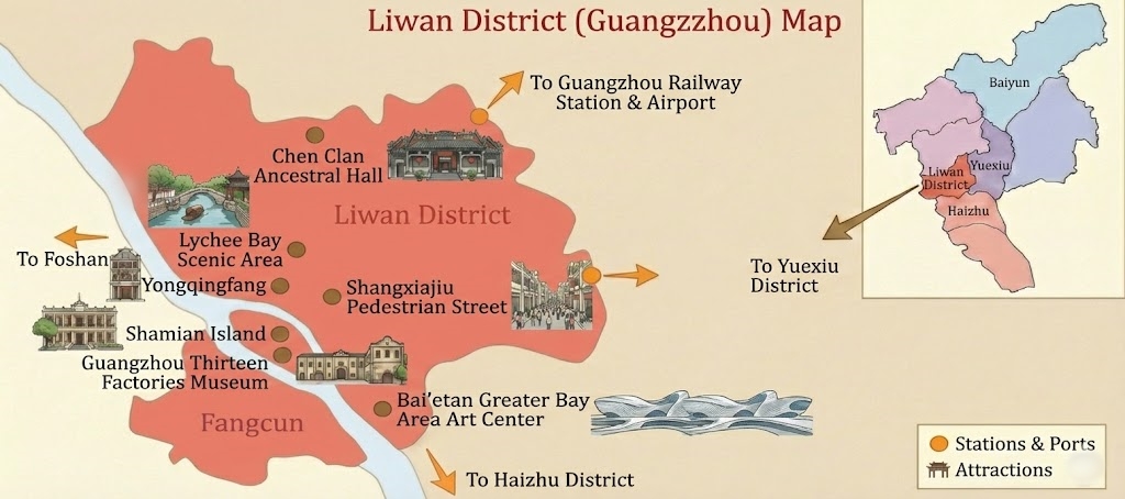 Liwan District Map in Guangzhou