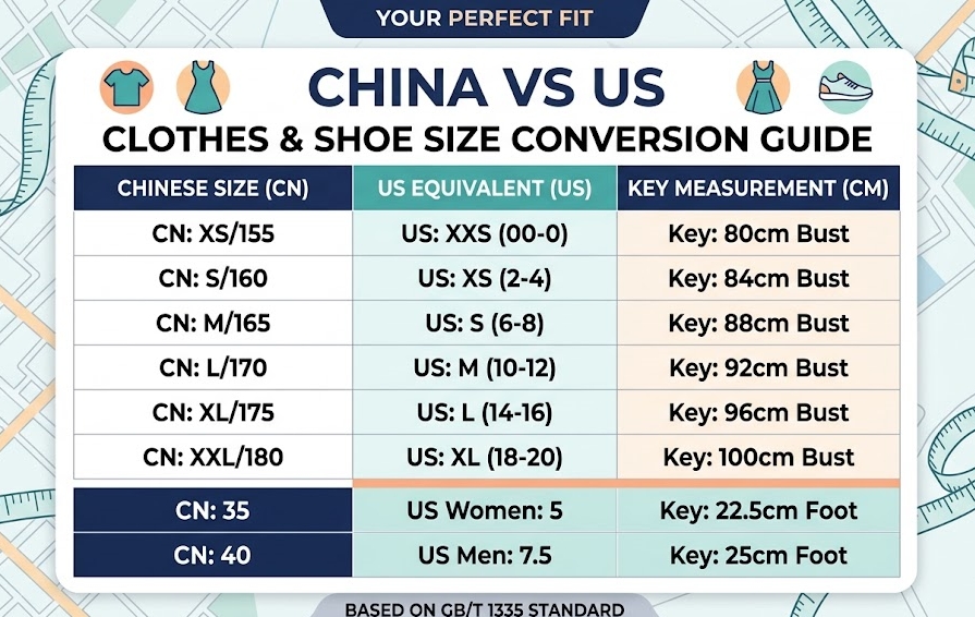 size chart for china clothes