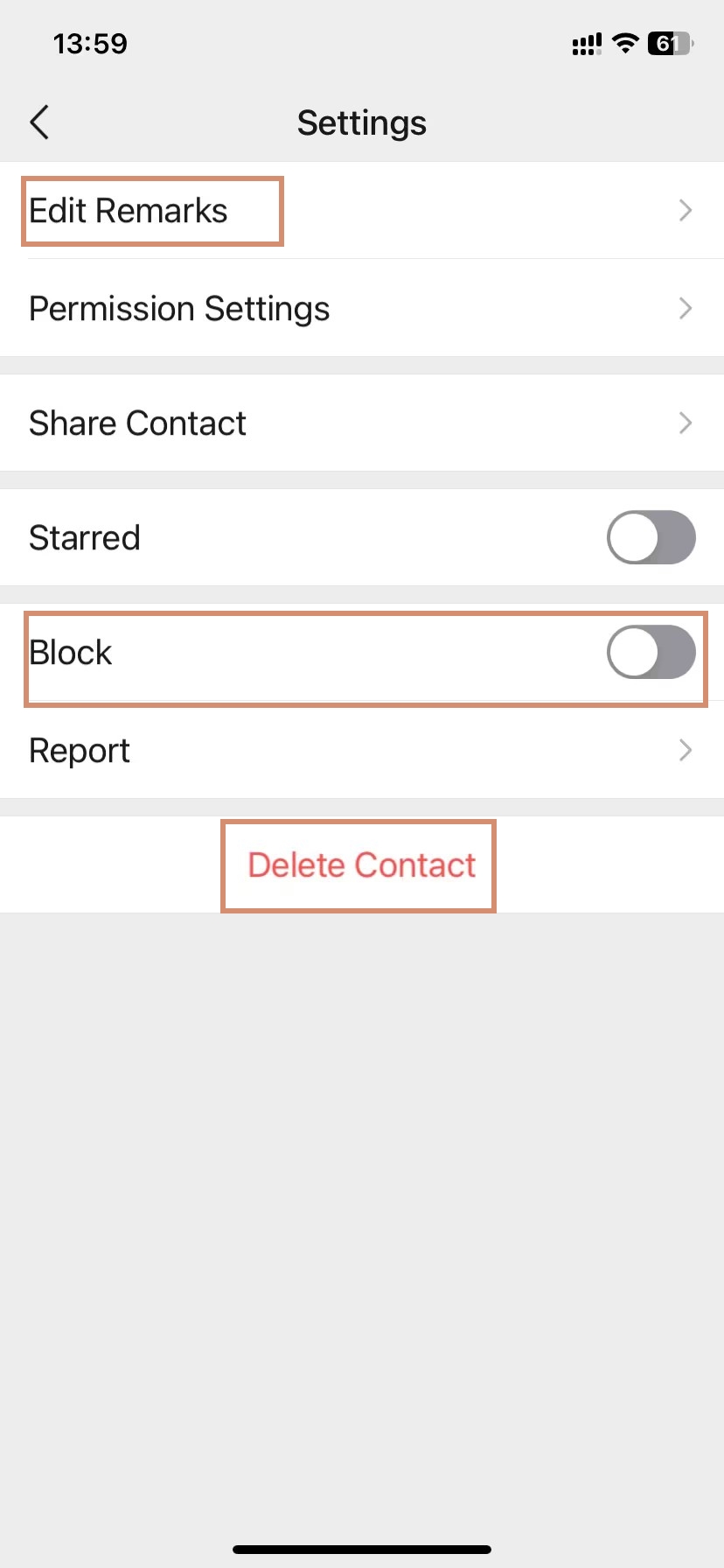 Edit, Block and Delete