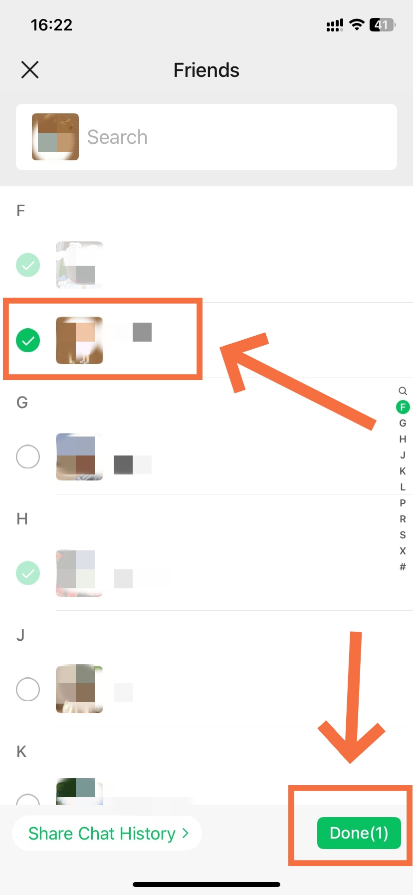 Select contacts to join the group