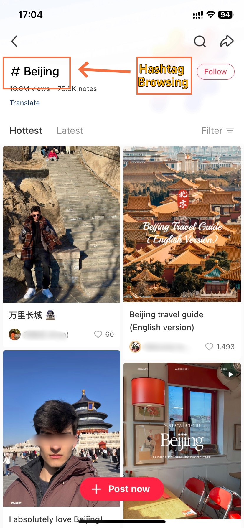 Xiaohongshu Hashtag Browsing