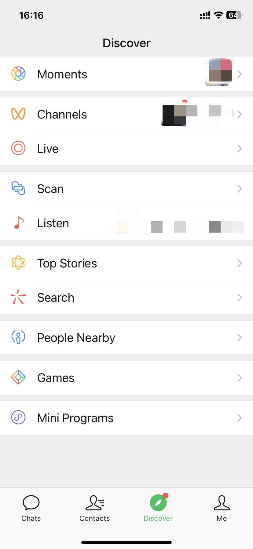 WeChat Discover tab