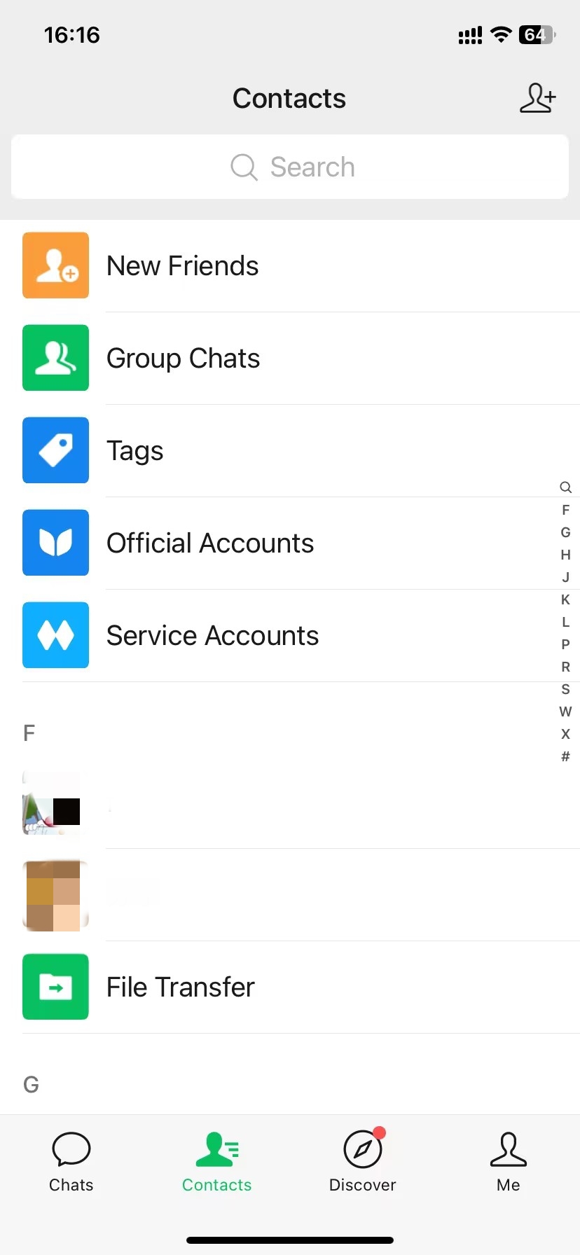 WeChat Contacts tab