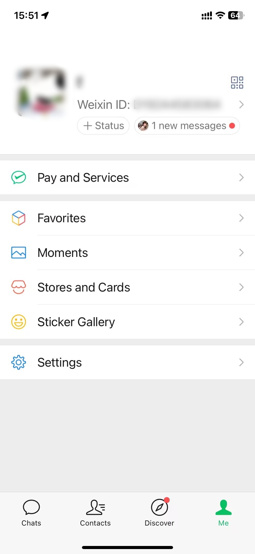 Me tab in WeChat