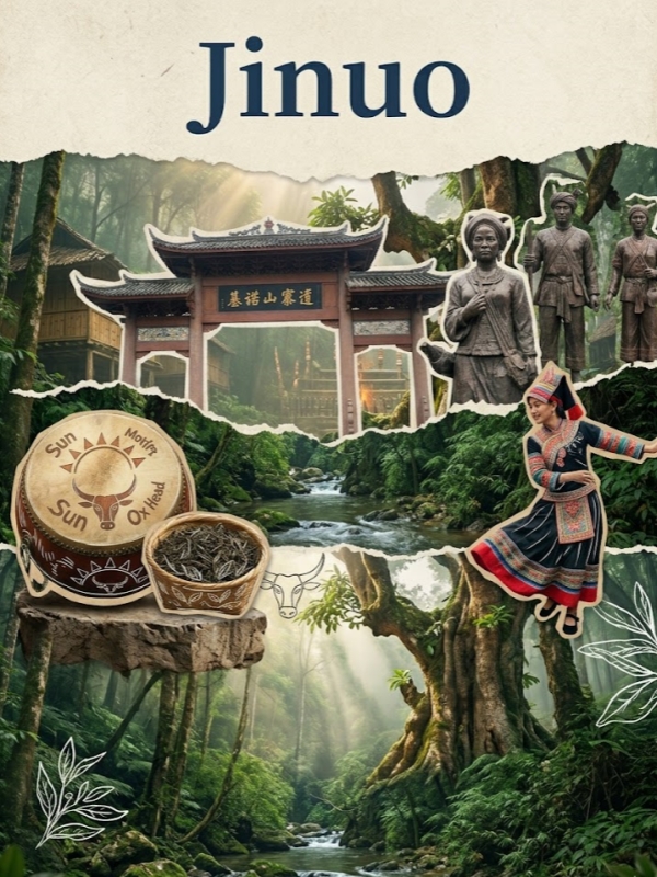 Jinuo：”Uncle 's descendants“ lineage , Rainforest sanctuary , Sun Drum totem , and ancient Pu-erh tea guardians