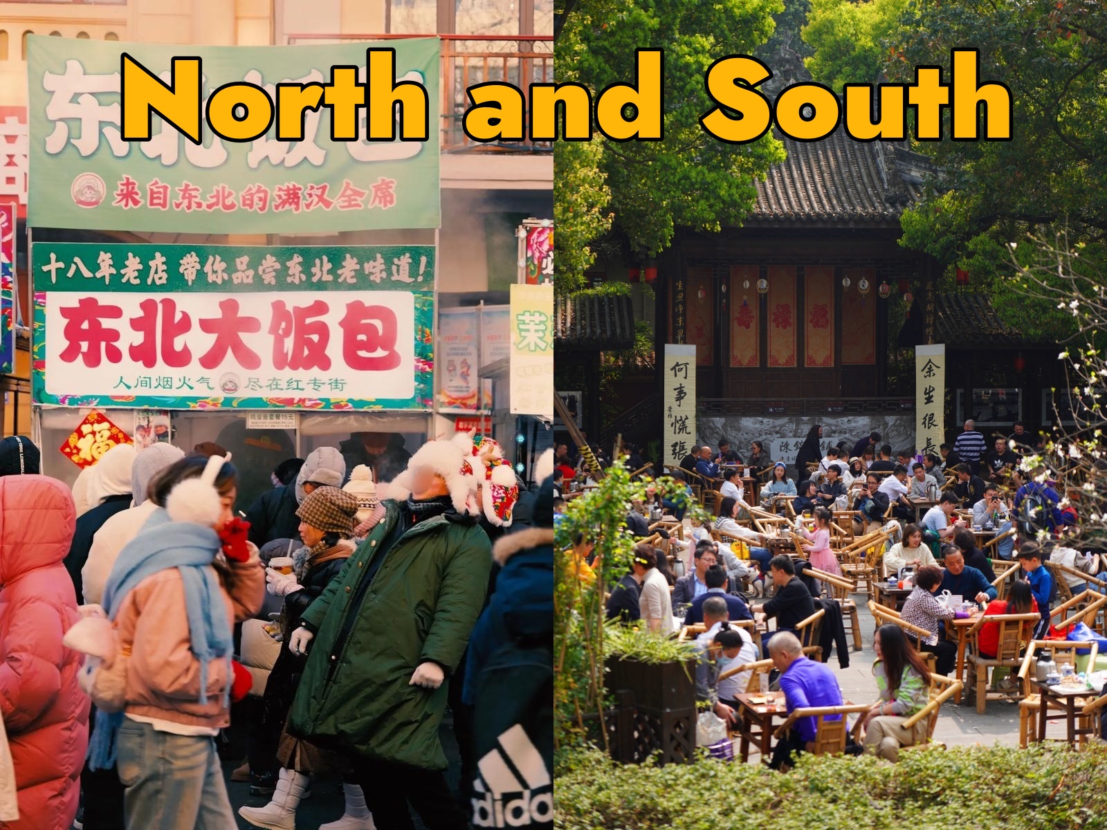 Bustling Street vs. Leisurely Teahouse North and South in China