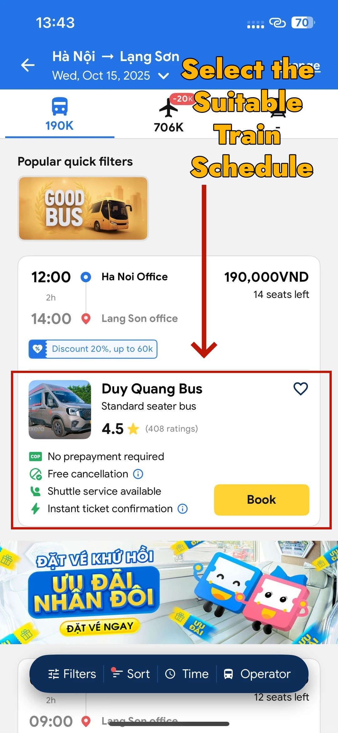 Book Vietnam to Yunnan Bus Tickets on Vexere(Step 2)
