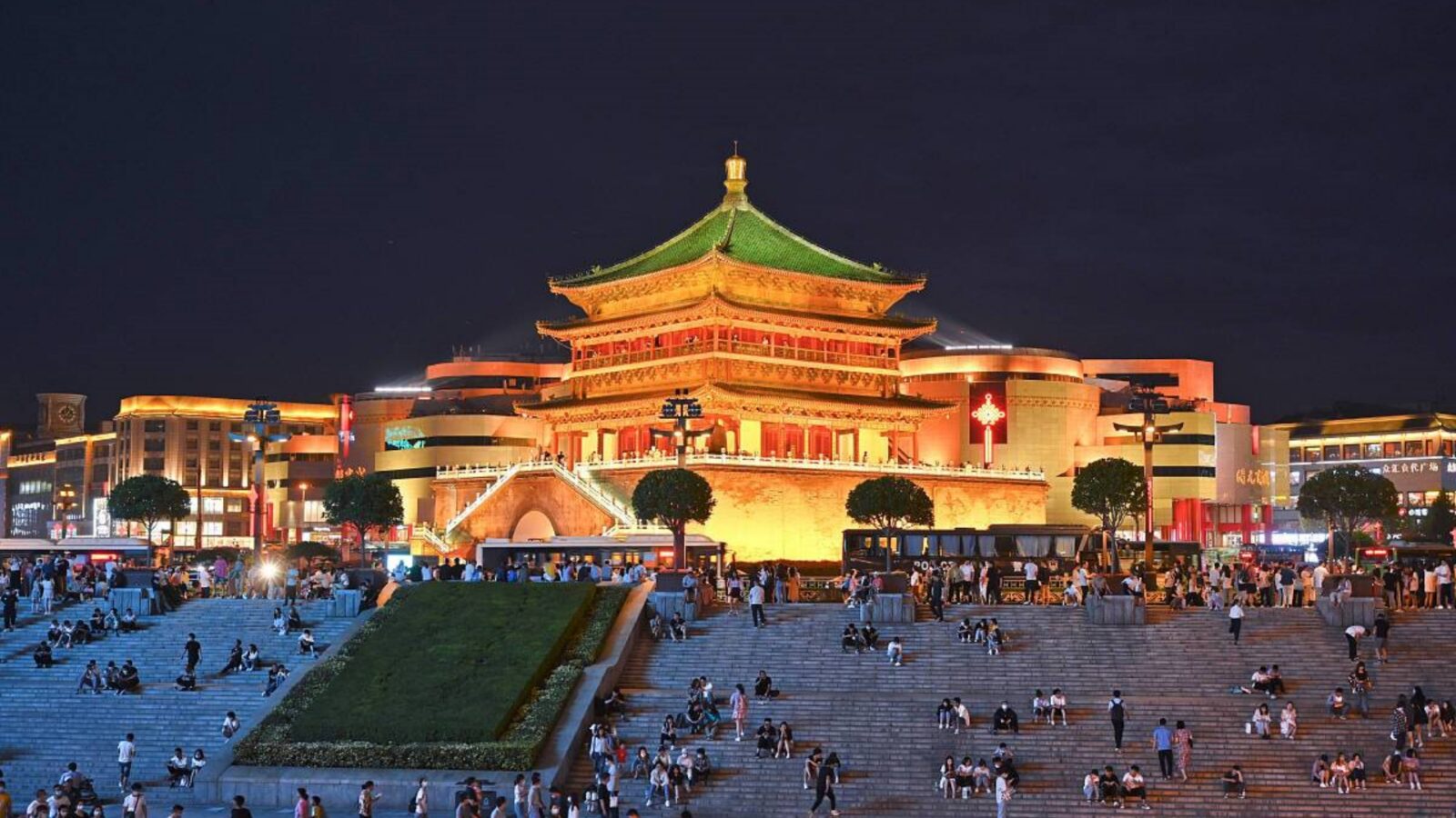 Bell and Drum Towers at Night