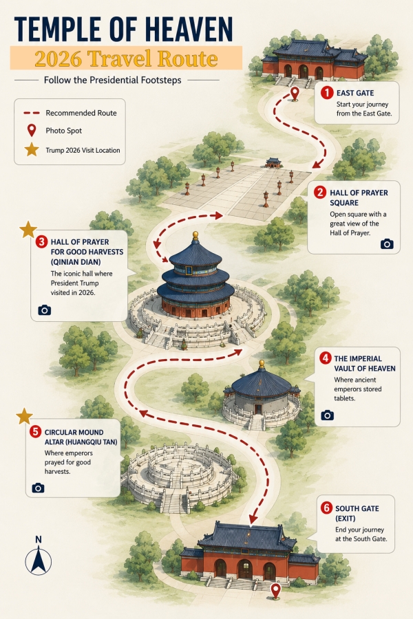 Temple of Heaven Presidential Route：A step-by-step walking guide to retrace the 2026 visit, from the East Gate to the South Gate
