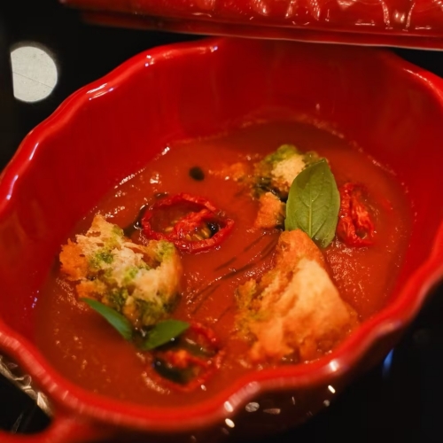 Cold Tomato Soup with Herb Croutons