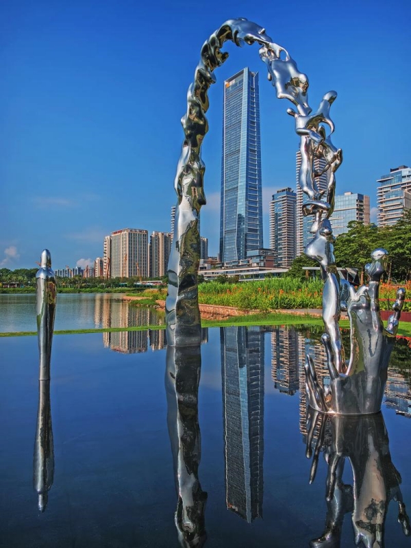 Reflective Pool and Urban Sculpture at the Lakeside