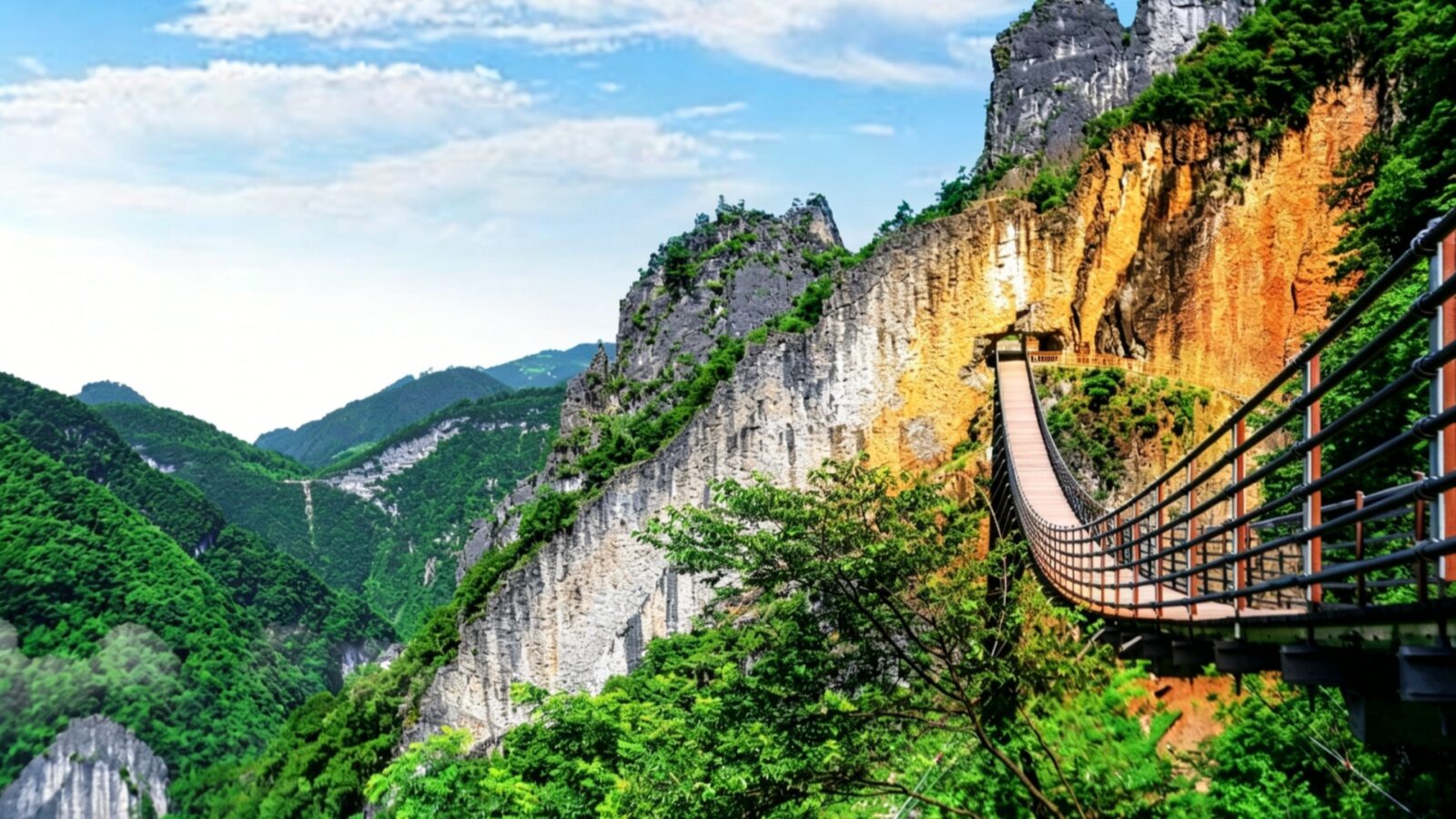 Sky Gate Suspension Bridge Of Wuling Rift Valley，Chongqing Mountains