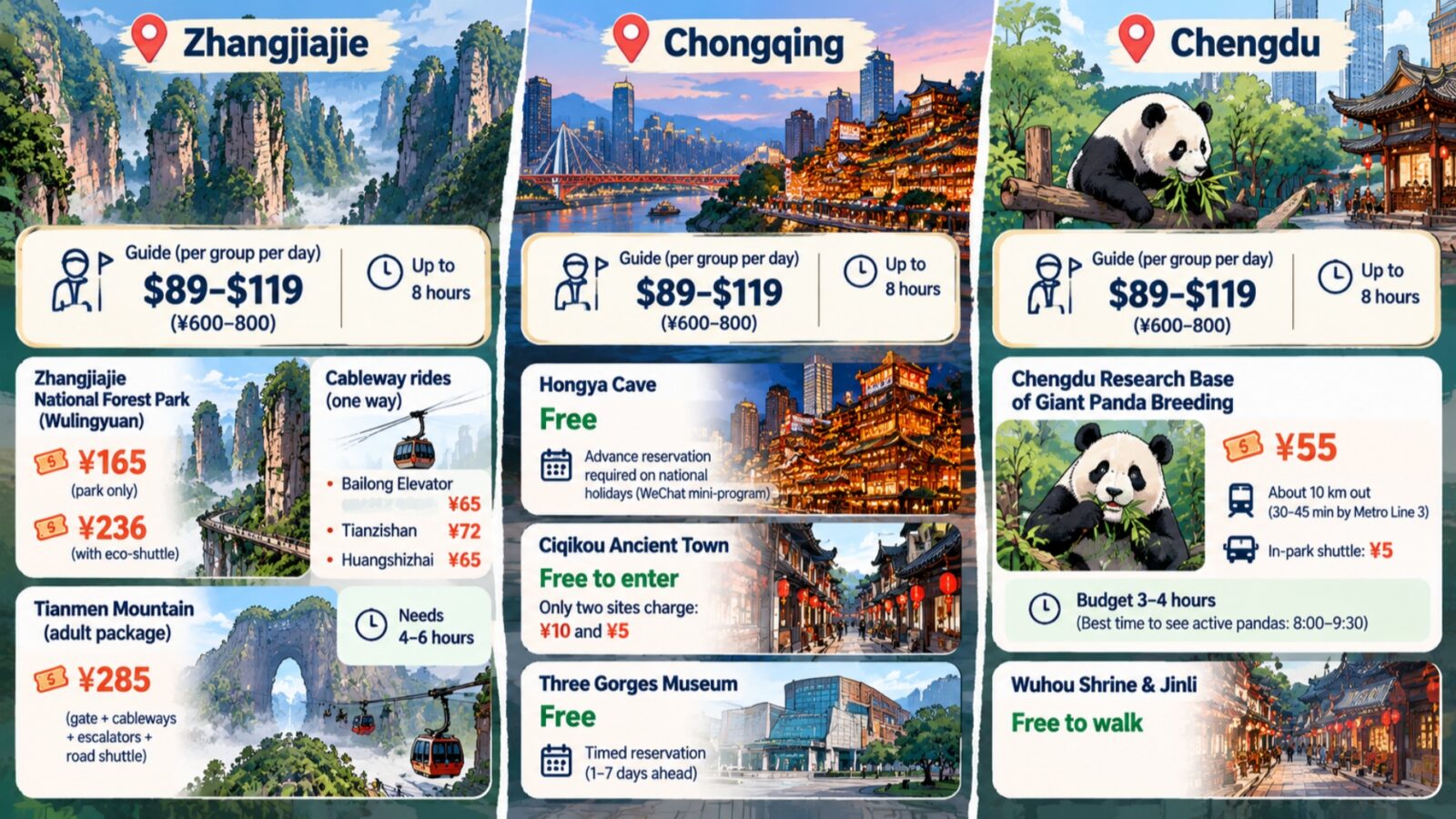 China Tour Guide Cost in Zhangjiajie, Chongqing and Chengdu 2026